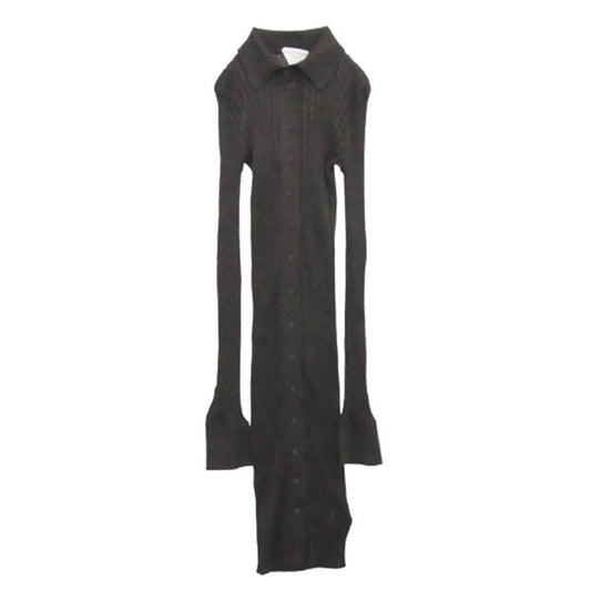 BOTTEGAVENETA ボッテガヴェネタ 20ss 612962 VKJM0 長袖 プリーツ シルク ワンピース ダークブラウン系 38【中古】