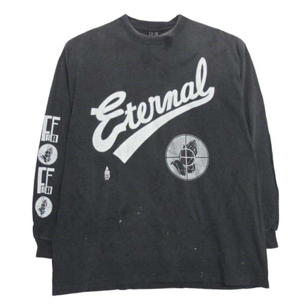 SAINT MICHAEL セントマイケル 25SS SM-HR8-0000-C02 × FEAR OF GOD フィアオブゴッド セントオブゴッド FG LS TEE プリント ロングスリーブ カットソー 長袖 Tシャツ ロンT ダークグレー系 OS【美品】【中古】