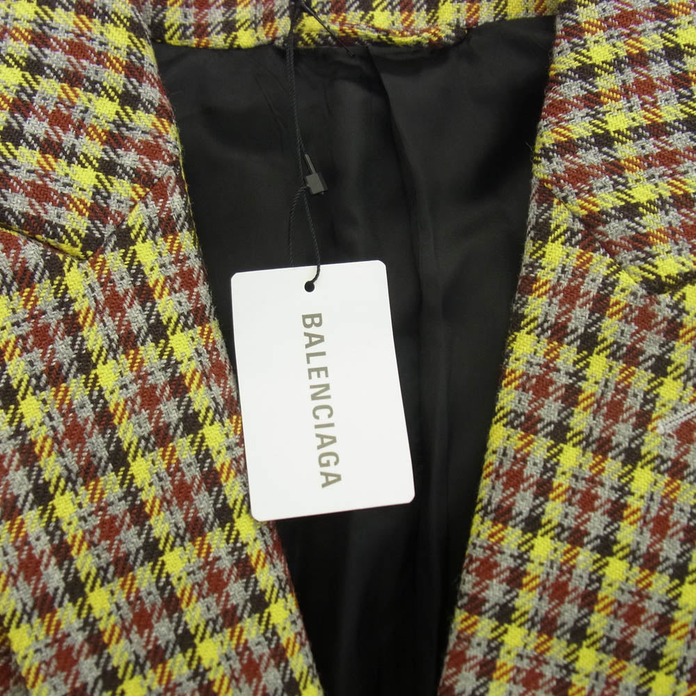 BALENCIAGA バレンシアガ 20SS 556686 TCU11 千鳥柄 袖ロゴ ダブルブレスト オーバーサイズ コート マルチカラー系 46【中古】