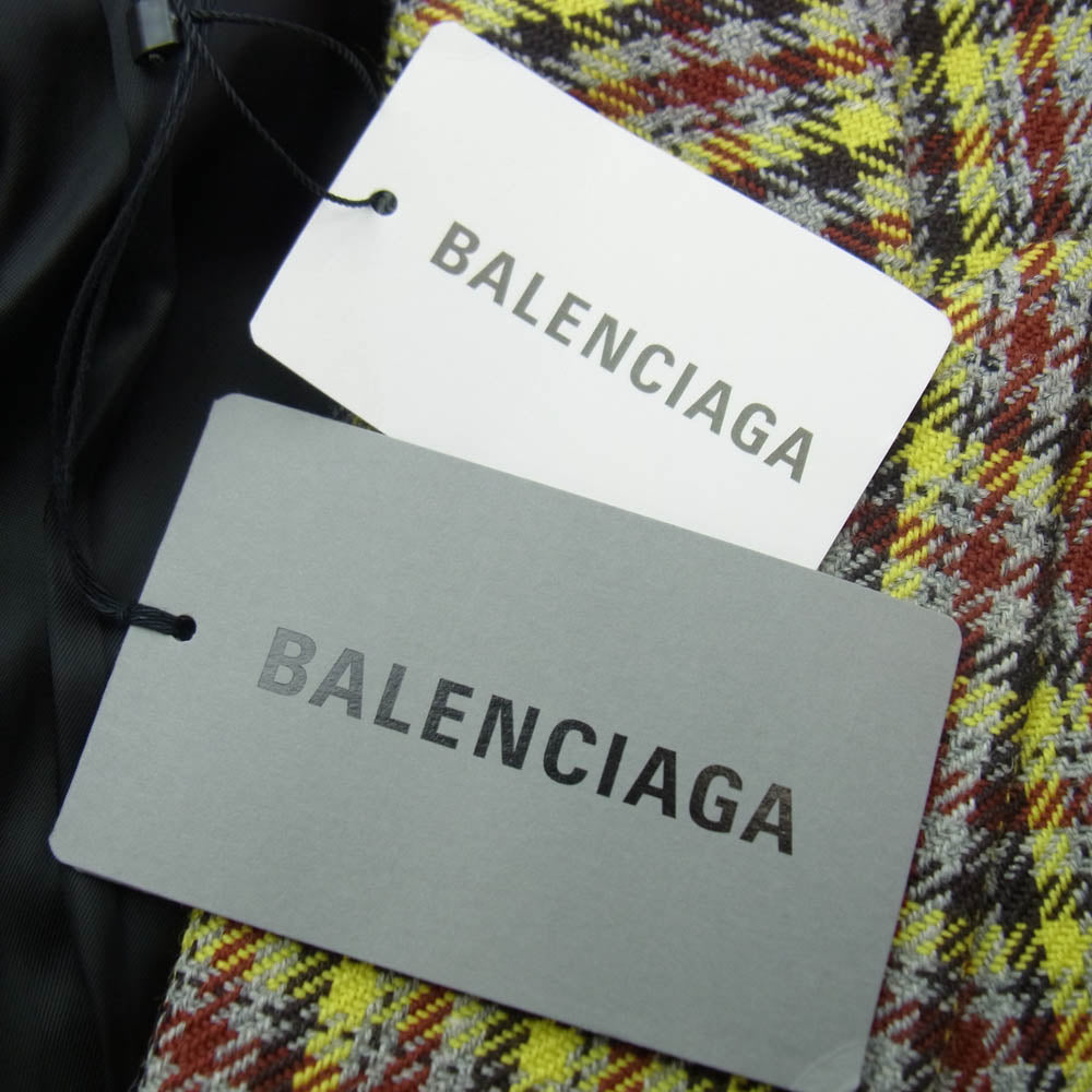BALENCIAGA バレンシアガ 20SS 556686 TCU11 千鳥柄 袖ロゴ ダブルブレスト オーバーサイズ コート マルチカラー系 46【中古】