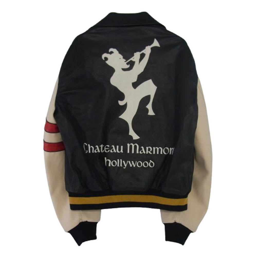 GUCCI グッチ 19SS 544727 XNAAM Chateau Marmont Bomber Jacket シャトーマーモント レザー ウール ボンバー ジャケット ブルゾン ブラック系 オフホワイト系 48【中古】