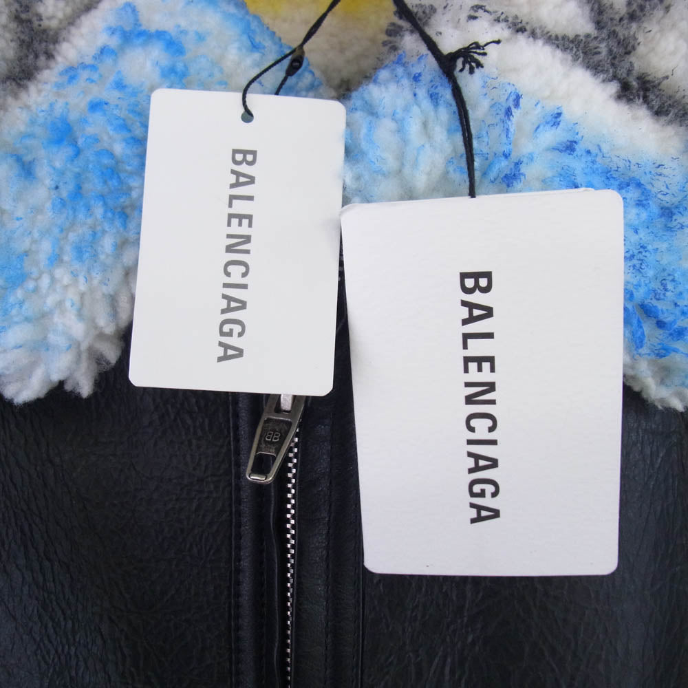 BALENCIAGA バレンシアガ 18AW 534872 TBS02 グラフィティ シアリング レザー ムートン ジャケット ブラック系 48【中古】