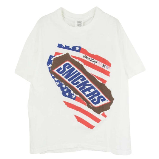 ヴィンテージ 90s WorldCupUSA94 SNICKERS スニッカーズ 企業ロゴ アートプリントTシャツ ホワイト系 XL【中古】