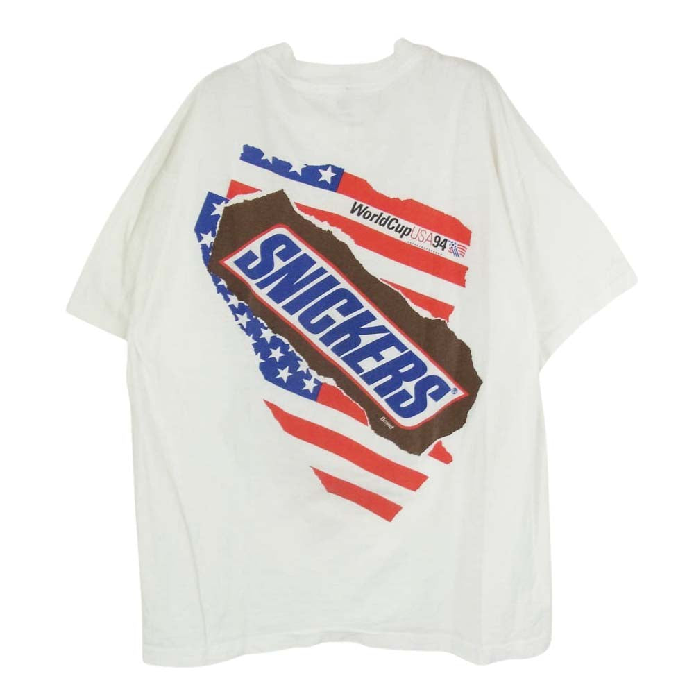 ヴィンテージ 90s WorldCupUSA94 SNICKERS スニッカーズ 企業ロゴ アートプリントTシャツ ホワイト系 XL【中古】