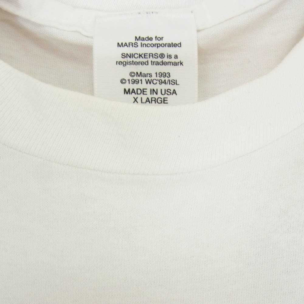ヴィンテージ 90s WorldCupUSA94 SNICKERS スニッカーズ 企業ロゴ アートプリントTシャツ ホワイト系 XL【中古】