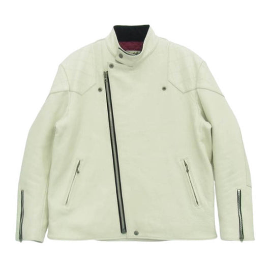 ADDICT CLOTHES アディクトクローズ ad-04 DEERSKIN RESISTANCE JACKET ディアスキン レザー ジャケット ライダース オフホワイト系 46【中古】