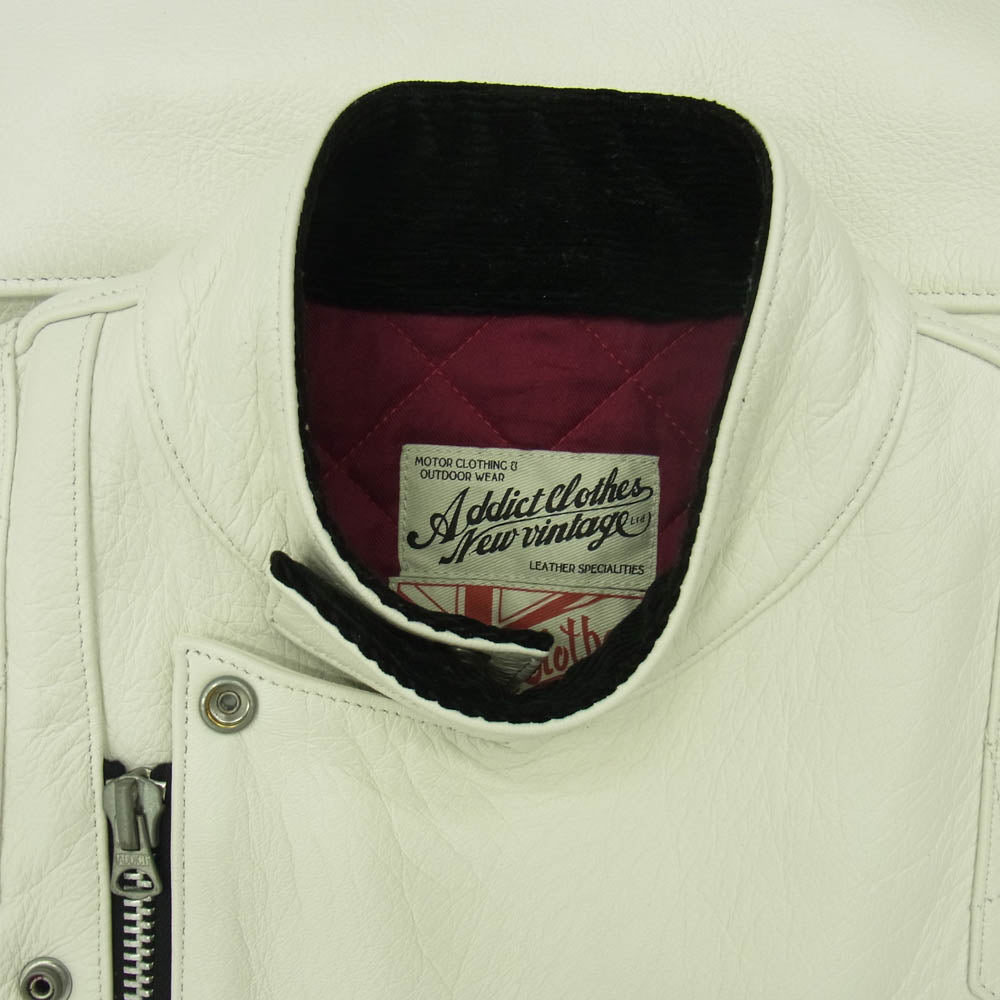 ADDICT CLOTHES アディクトクローズ ad-04 DEERSKIN RESISTANCE JACKET ディアスキン レザー ジャケット ライダース オフホワイト系 46【中古】