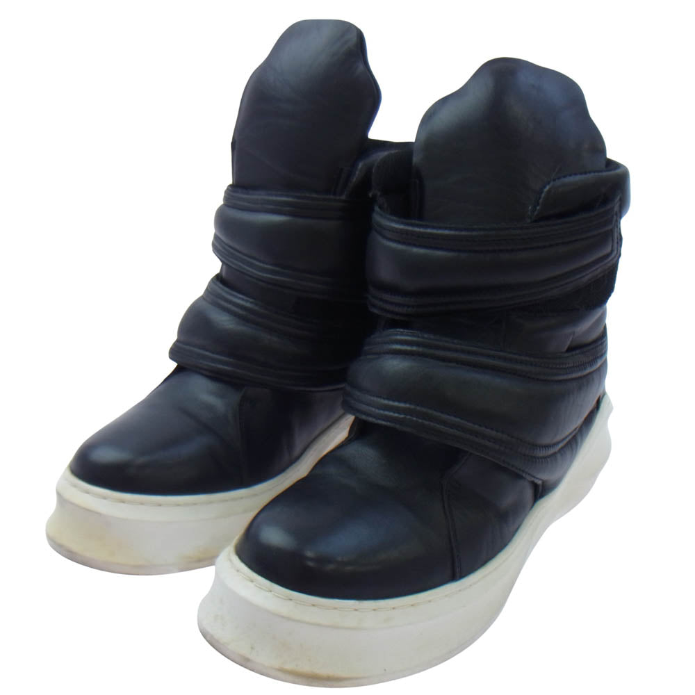 NO ID. ノーアイディ カウレザー ツイン ベルクロ ハイカット スニーカー ブラック系 40【中古】