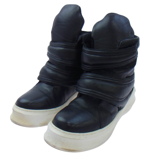 NO ID. ノーアイディ カウレザー ツイン ベルクロ ハイカット スニーカー ブラック系 40【中古】