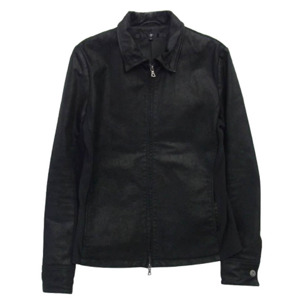 NO ID. ノーアイディ 214030-805L ピッグレザー 豚革 リブ切り替え レザー ジャケット シングル ライダース ブラック系 1【中古】
