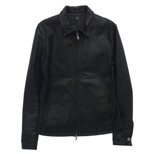 NO ID. ノーアイディ 214030-805L ピッグレザー 豚革 リブ切り替え レザー ジャケット シングル ライダース ブラック系 1【中古】