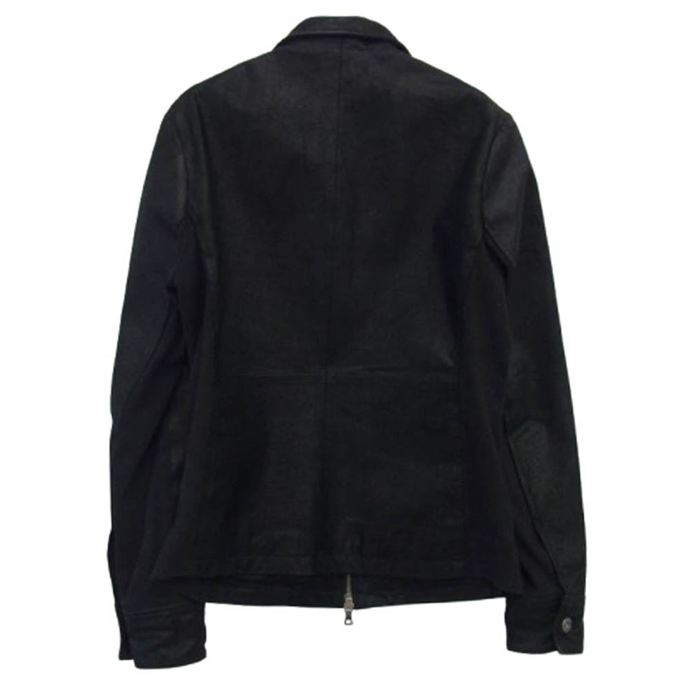 NO ID. ノーアイディ 214030-805L ピッグレザー 豚革 リブ切り替え レザー ジャケット シングル ライダース ブラック系 1【中古】