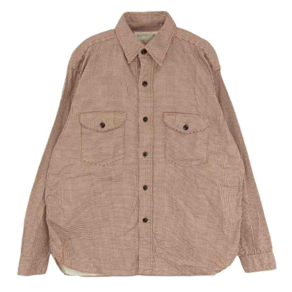 SUGAR CANE シュガーケーン SC28847 FICTION ROMANCE 6oz. HOUND TOOTH PRINT WORK SHIRTS フィクションロマンス 長袖 ワーク シャツ ブラウン系 オフホワイト系 L【中古】