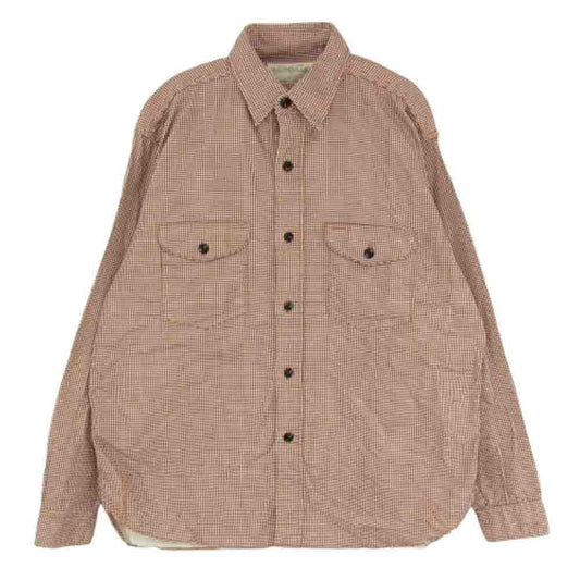 SUGAR CANE シュガーケーン SC28847 FICTION ROMANCE 6oz. HOUND TOOTH PRINT WORK SHIRTS フィクションロマンス 長袖 ワーク シャツ ブラウン系 オフホワイト系 L【中古】