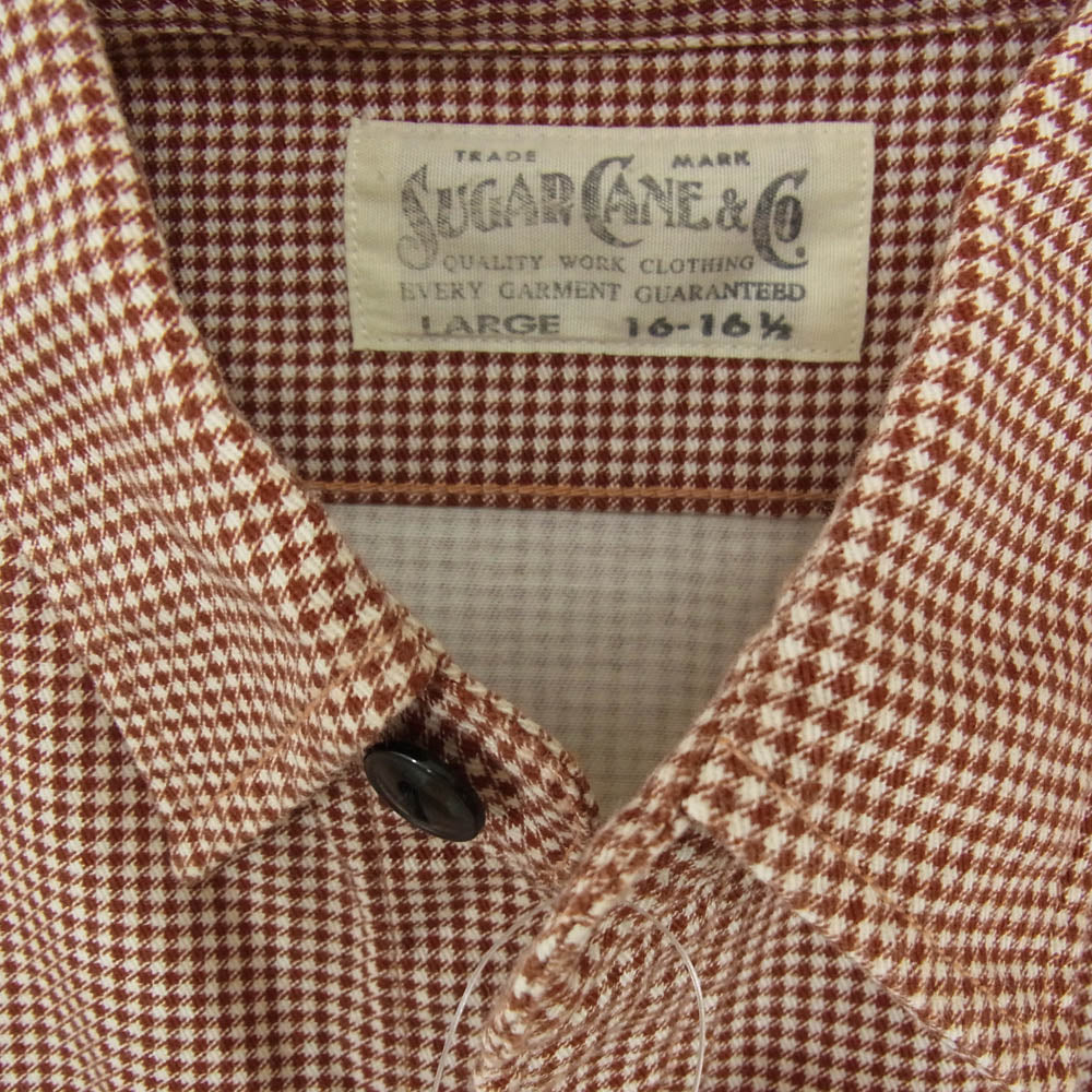 SUGAR CANE シュガーケーン SC28847 FICTION ROMANCE 6oz. HOUND TOOTH PRINT WORK SHIRTS フィクションロマンス 長袖 ワーク シャツ ブラウン系 オフホワイト系 L【中古】