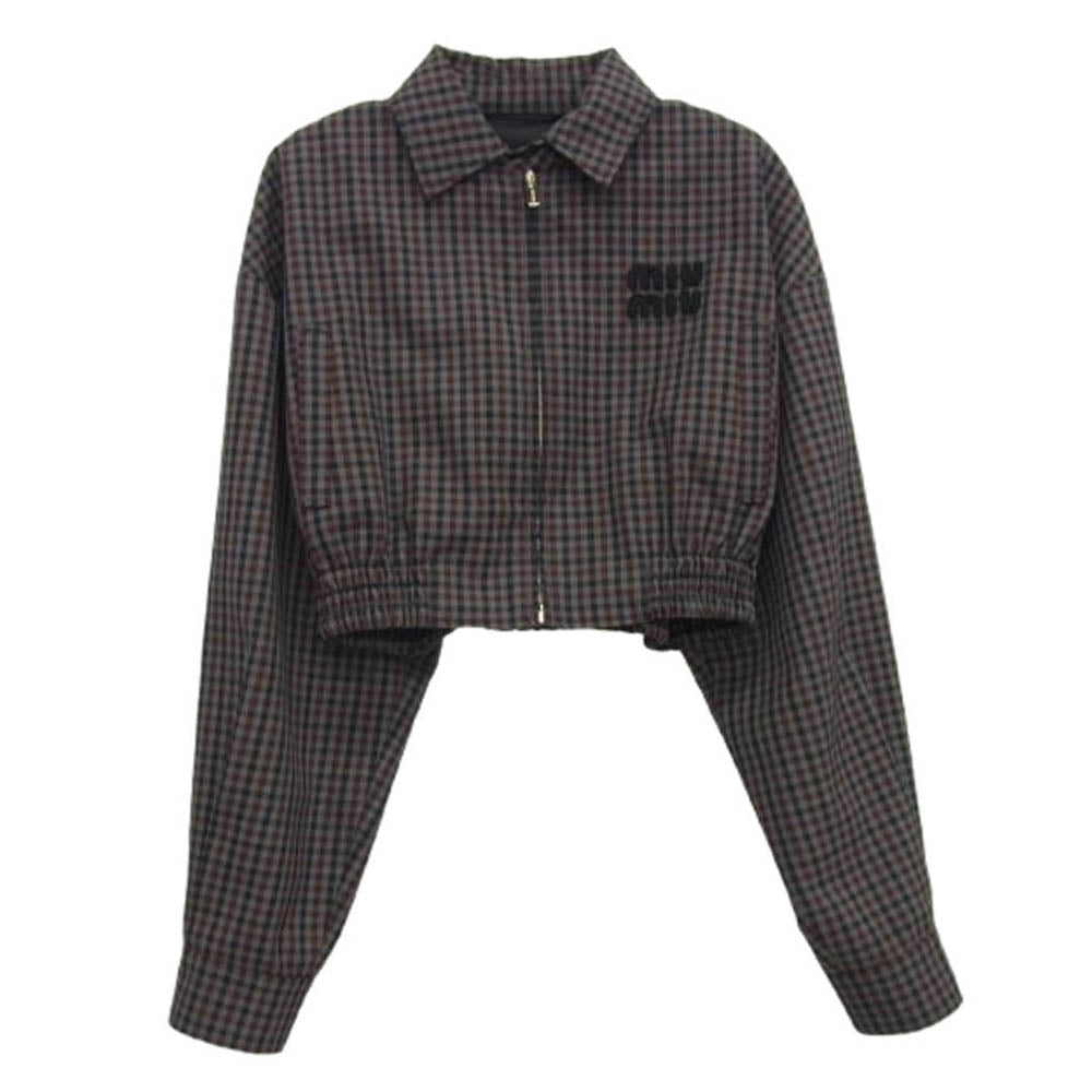 MIUMIU ミュウミュウ MK852 S231 13JH ロゴ クロップド ギンガムチェック ブルゾン ジャケット マルチカラー系 36【美品】【中古】
