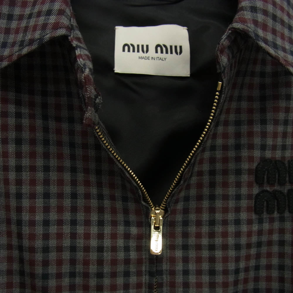 MIUMIU ミュウミュウ MK852 S231 13JH ロゴ クロップド ギンガムチェック ブルゾン ジャケット マルチカラー系 36【美品】【中古】