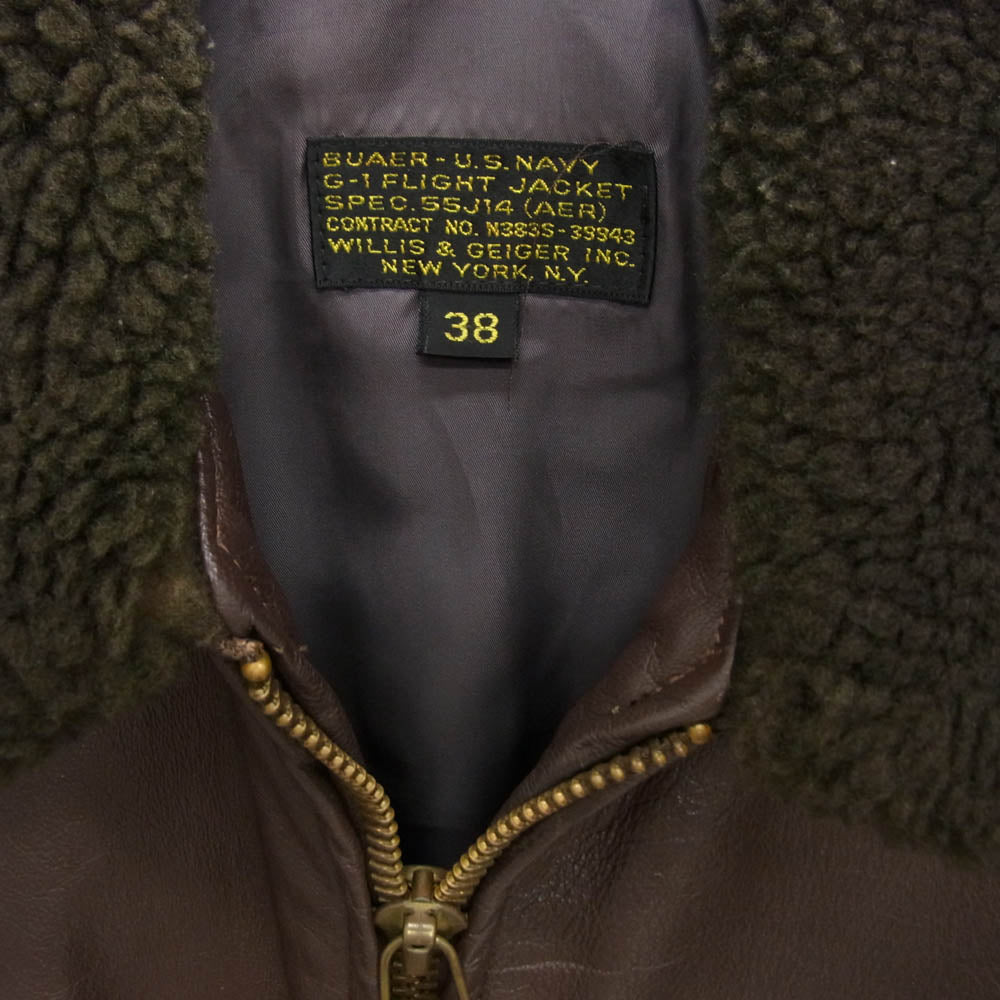 ウィリスアンドガイガー VINTAGE ヴィンテージ US.NAVY G-1 襟ボア フライト レザー ブルゾン ジャケット ブラウン系 38【中古】