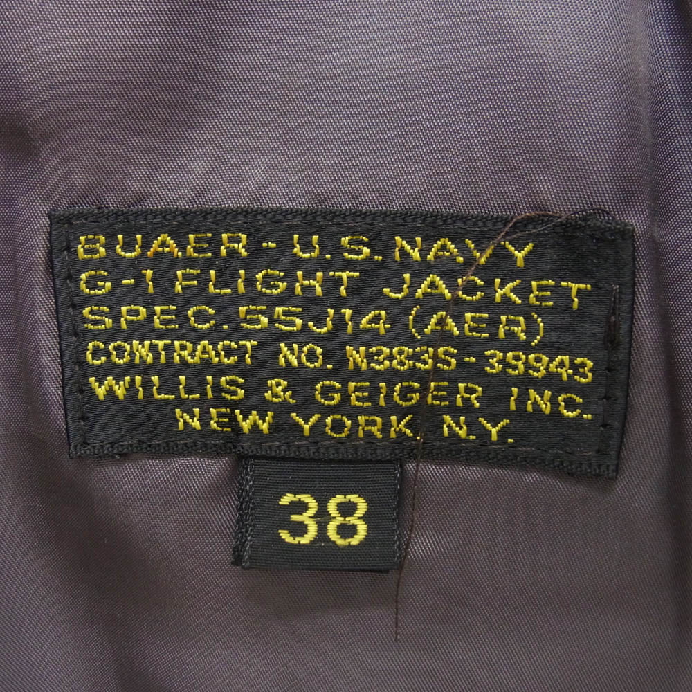 ウィリスアンドガイガー VINTAGE ヴィンテージ US.NAVY G-1 襟ボア フライト レザー ブルゾン ジャケット ブラウン系 38【中古】