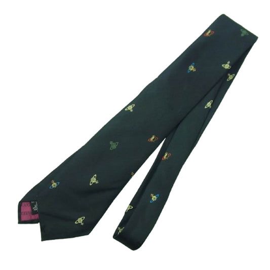 Vivienne Westwood ヴィヴィアンウエストウッド シルク100％ オーブ刺繍 ネクタイ ブラック系【中古】