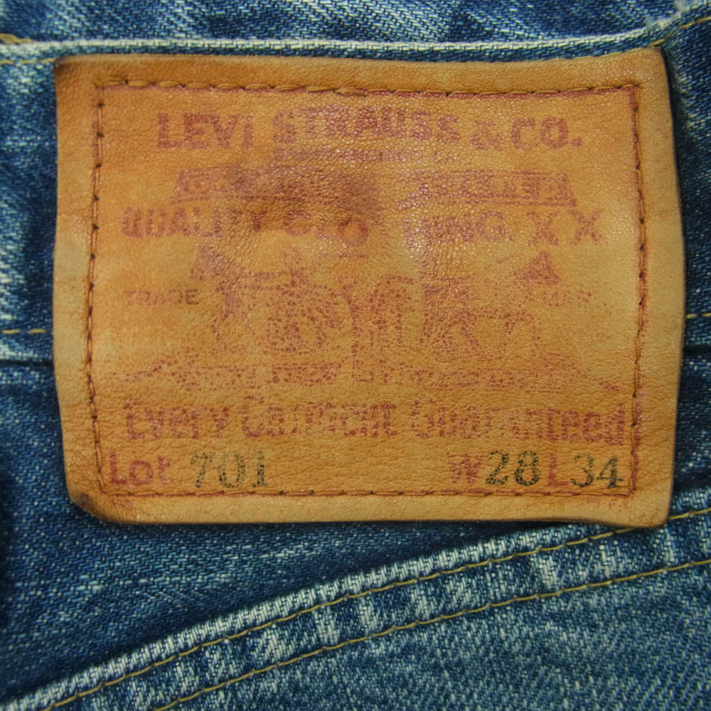 Levi's リーバイス 90s 701XX ボタンフライ デニム パンツ BIGE 赤耳 コットン 日本製 インディゴブルー系 W28 L34【中古】