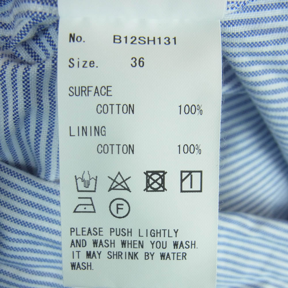 Maison MIHARA YASUHIRO メゾンミハラヤスヒロ B12SH131 ス卜ライプ ロールアップスリーブ 半袖 シャツ ブルー系 ホワイト系 36【中古】