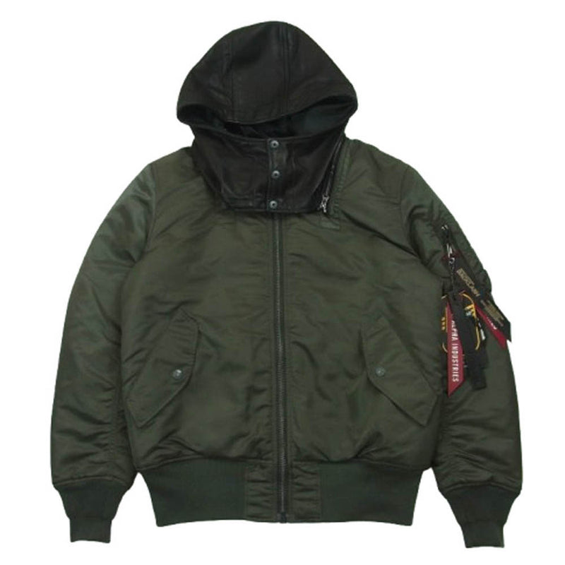 ISAMUKATAYAMA BACKLASH イサムカタヤマバックラッシュ TA0465-9076 ALPHA INDUSTRIES アルファ インダストリーズ レザーフード フライト ジャケット グリーン系 S【中古】