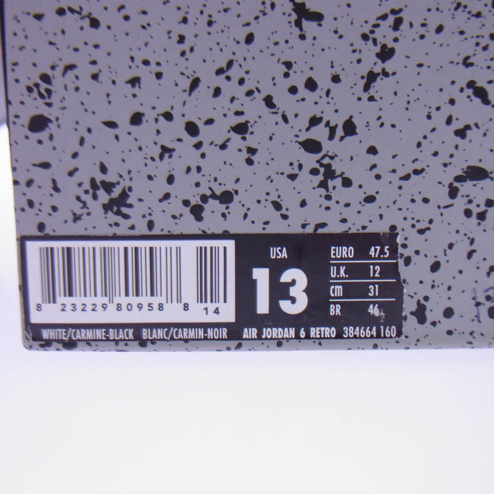 NIKE ナイキ 384664-160 【観賞用】 AIR JORDAN 6 RETRO CARMINE エアジョーダン レトロ カーマイン スニーカー ホワイト系 レッド系 31cm【中古】
