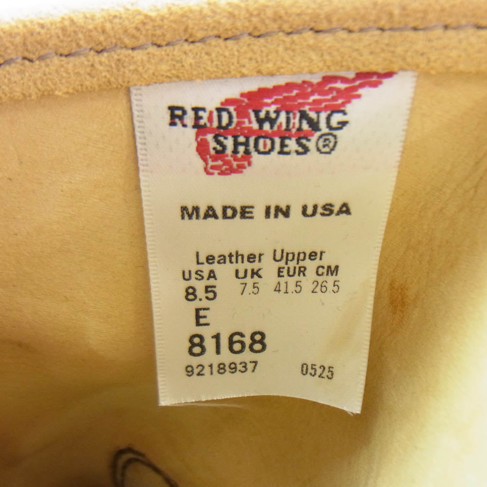 RED WING レッドウィング 8168 9-inch Pecos 9インチ ペコス スエード ブーツ ベージュ系 26.5cm【美品】【中古】