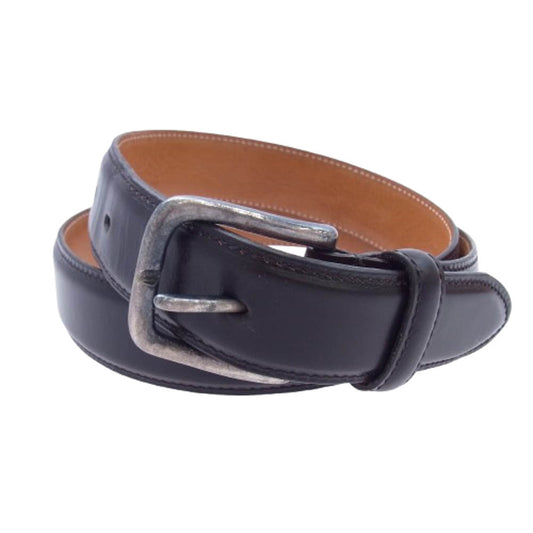 GANZO ガンゾ スクエアシルバーバックル レザー ベルト ダークブラウン系【中古】