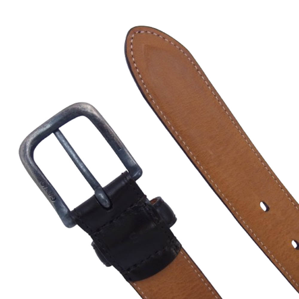 GANZO ガンゾ スクエアシルバーバックル レザー ベルト ダークブラウン系【中古】
