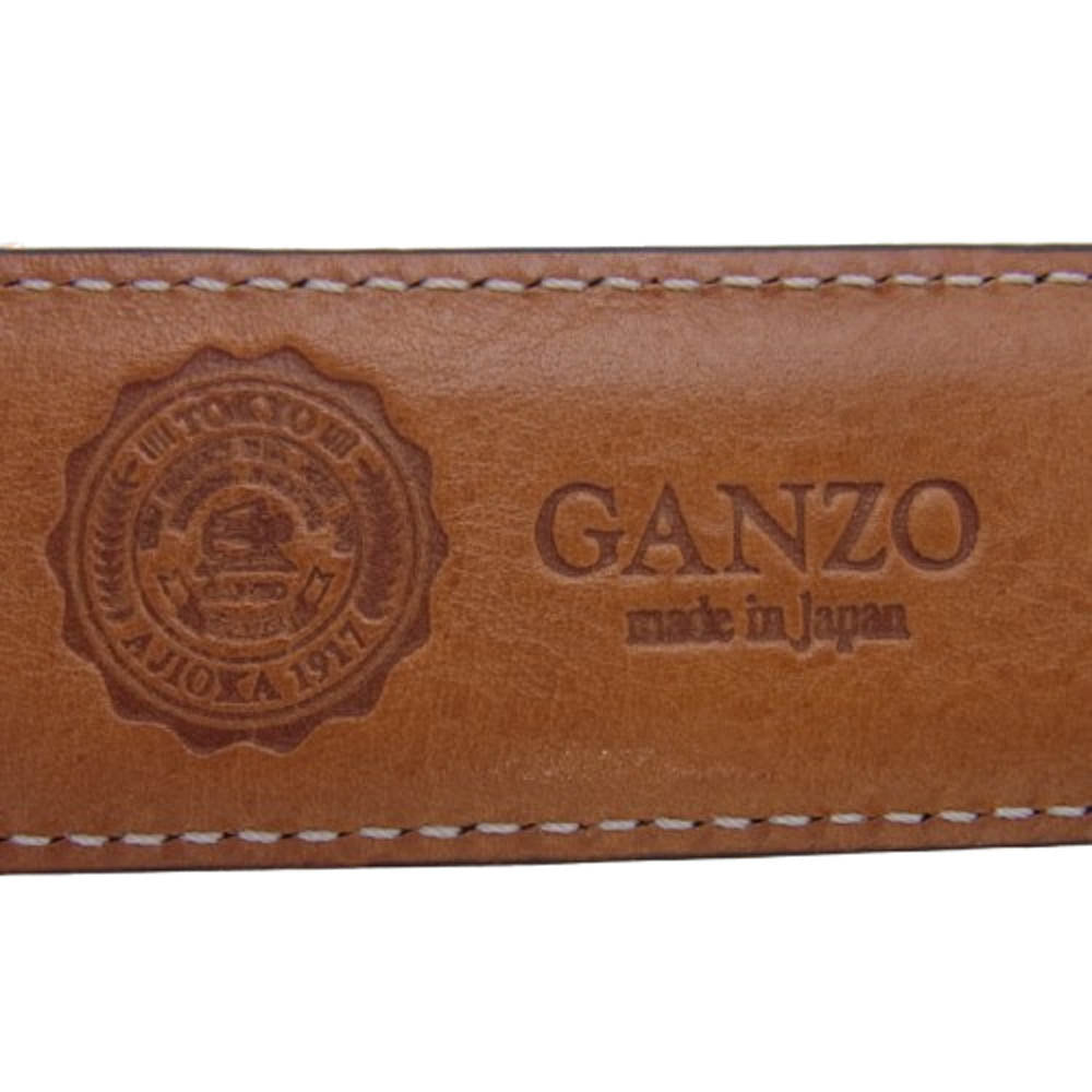 GANZO ガンゾ スクエアシルバーバックル レザー ベルト ダークブラウン系【中古】