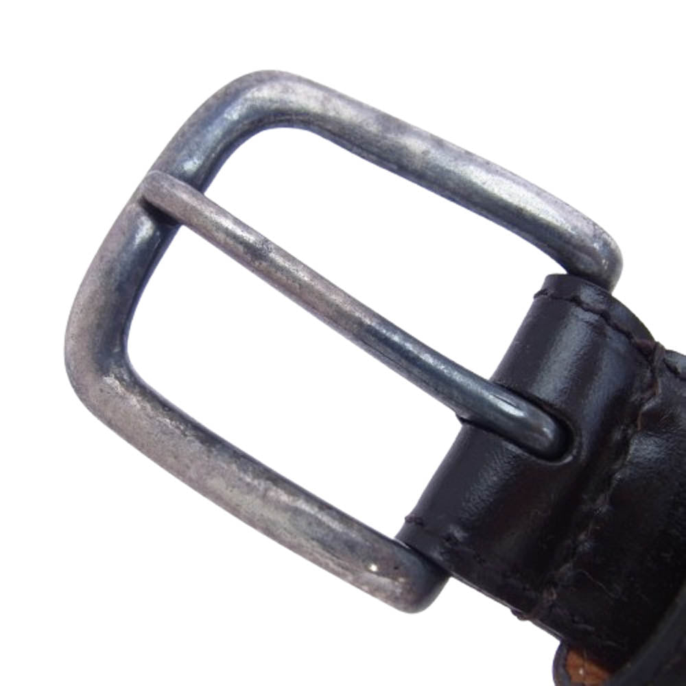 GANZO ガンゾ スクエアシルバーバックル レザー ベルト ダークブラウン系【中古】