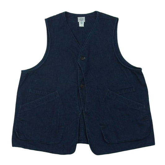 POST OVERALLS ポストオーバーオールズ 3503-8DI DEE VEST2 8oz Denim indigo deep wash ディーベスト2 デニム ベスト インディゴブルー系 L【中古】