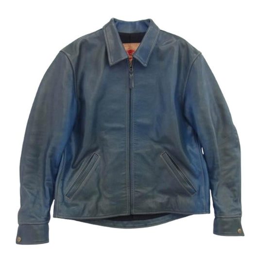 天神ワークス SINGLE COLLAR JACKET JS02 シングルカラー レザー ジャケット ブルー系 42【中古】