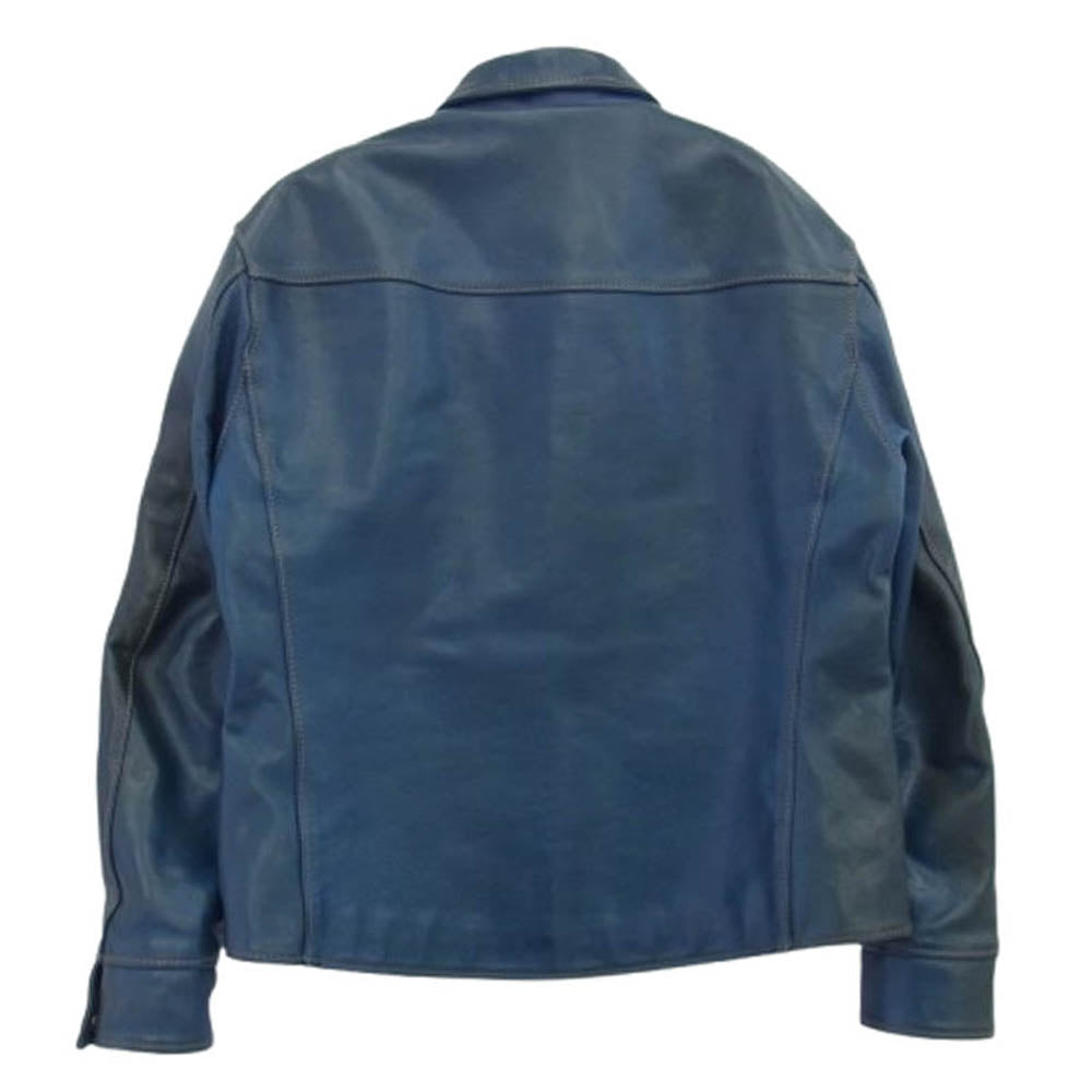 天神ワークス SINGLE COLLAR JACKET JS02 シングルカラー レザー ジャケット ブルー系 42【中古】
