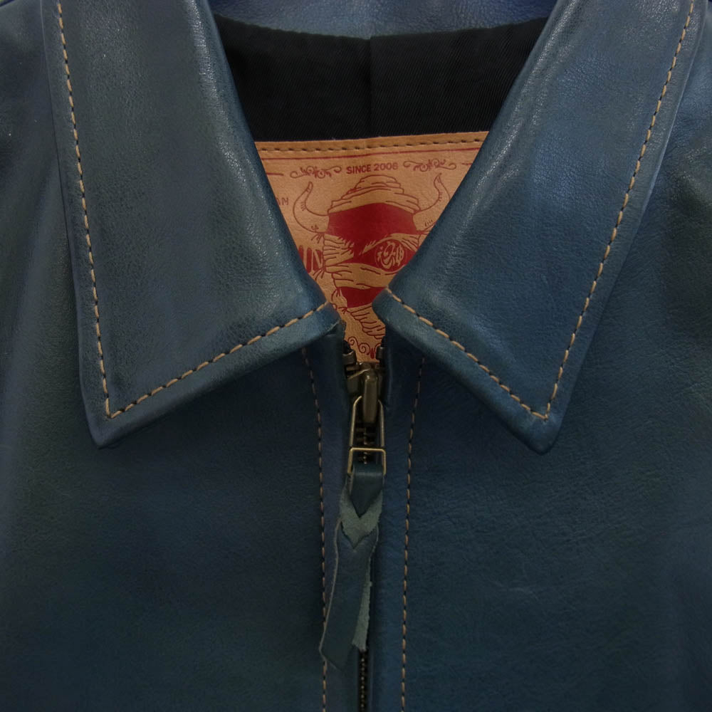 天神ワークス SINGLE COLLAR JACKET JS02 シングルカラー レザー ジャケット ブルー系 42【中古】