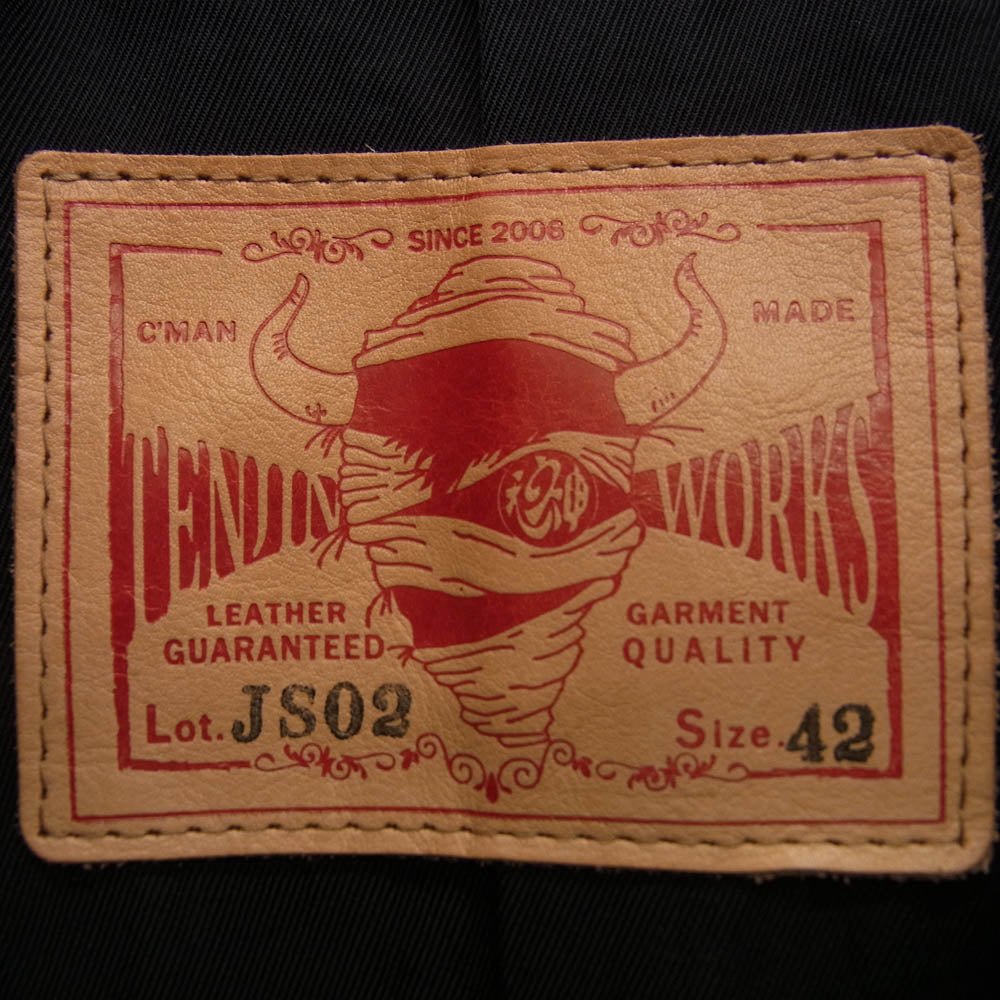 天神ワークス SINGLE COLLAR JACKET JS02 シングルカラー レザー ジャケット ブルー系 42【中古】