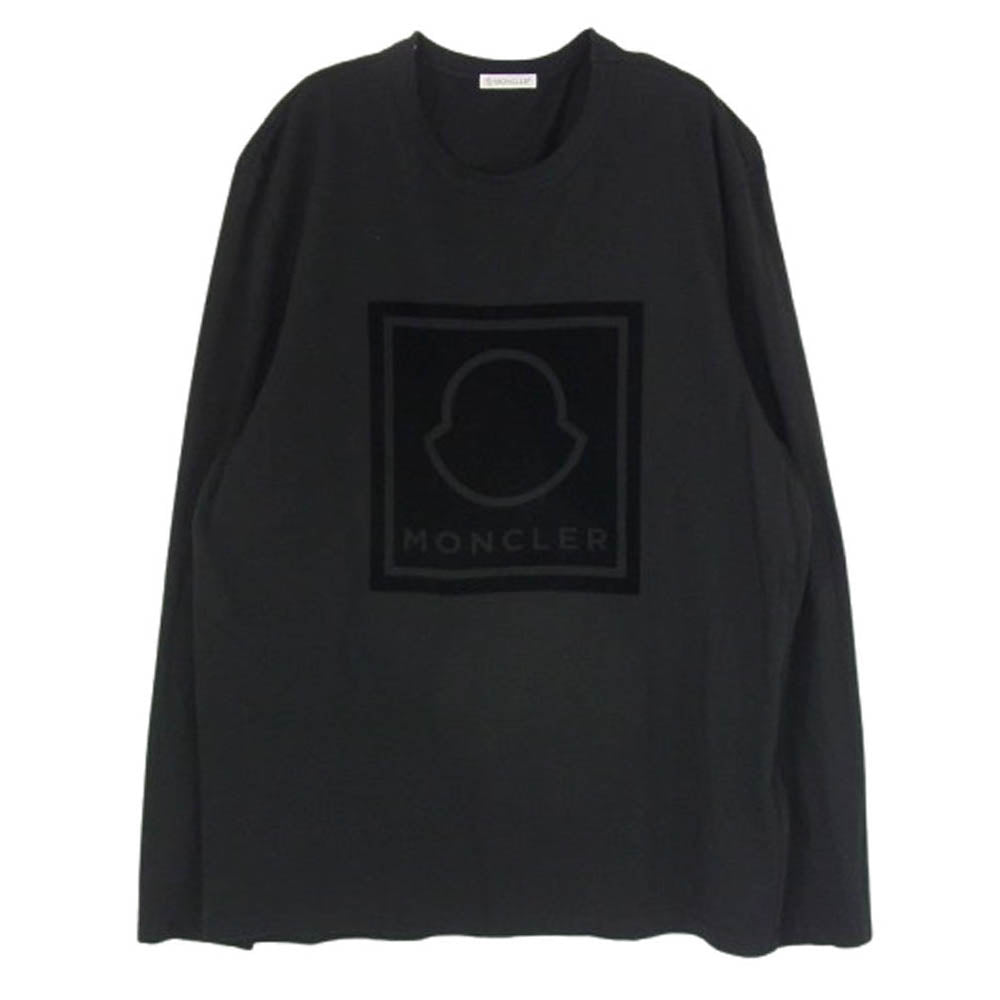 MONCLER モンクレール G20918D00002 MAGLIA T-SHIRT ベロア プリント 長袖 カットソー ブラック系 XL【美品】【中古】