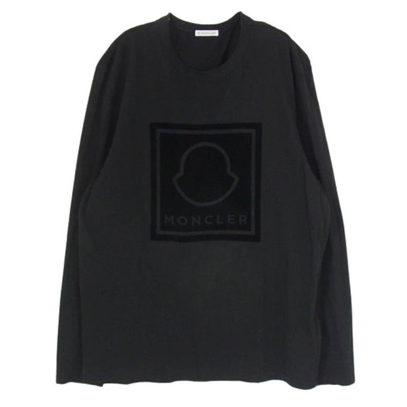 MONCLER モンクレール G20918D00002 MAGLIA T-SHIRT ベロア プリント 長袖 カットソー ブラック系 XL【美品】【中古】