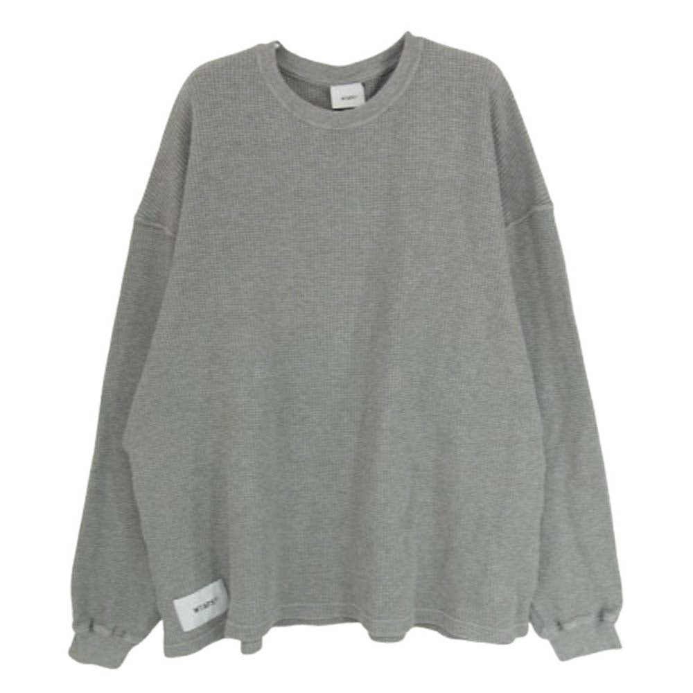 WTAPS ダブルタップス 23AW 232ATDT-CSM17 WAFFLE L/S COTTON ロゴ刺繍 ワッフル サーマル 長袖カットソー グレー系 3【中古】