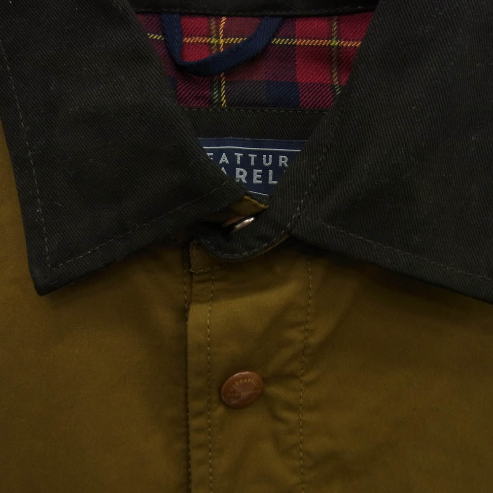 マニファッツュラチェカレリ 7073 イタリア製 Heavy Waxed Shirt Jacket 裏地チェック ヘビー ワックスド シャツ ジャケット カーキ系 42【中古】