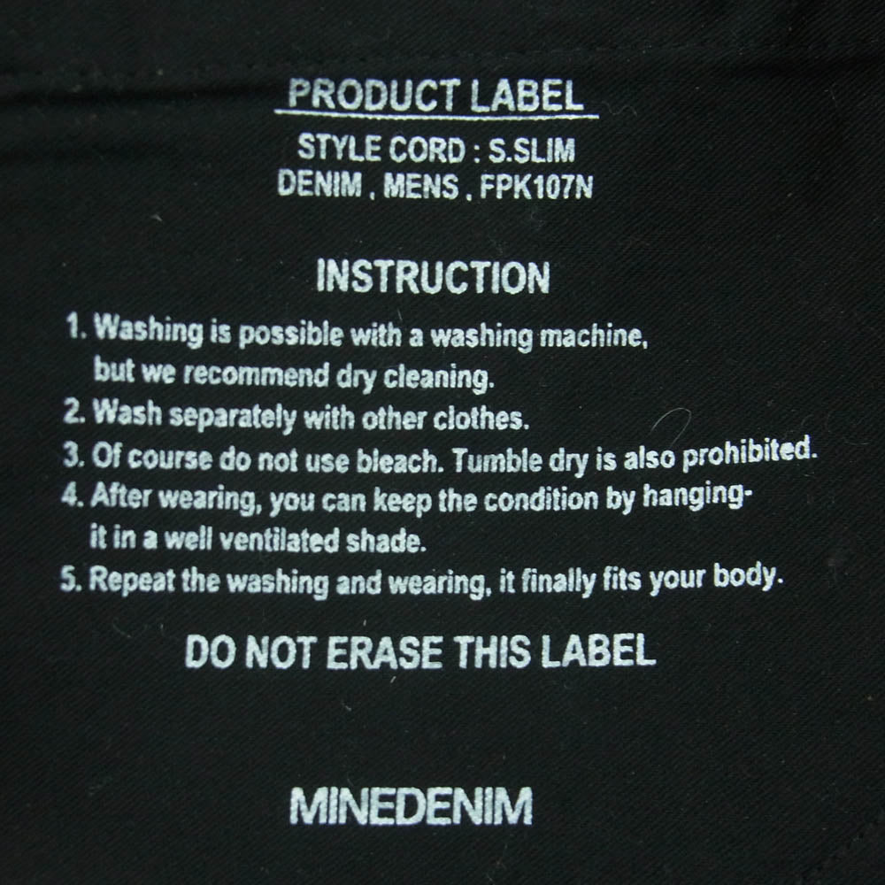 MINEDENIM マインデニム FPK107N 107 S.Slim OWS ブラック スキニー スリム デニム パンツ 日本製 ブラック系 7【中古】