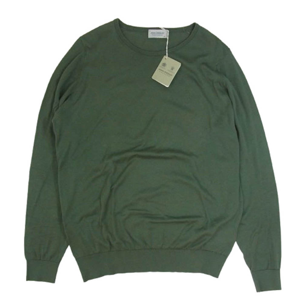 JOHN SMEDLEY ジョンスメドレー hatfield palm HATFIELD シーアイランドコットン 30ゲージ STANDARD FIT クルーネック 長袖ニット グリーン系 M【美品】【中古】