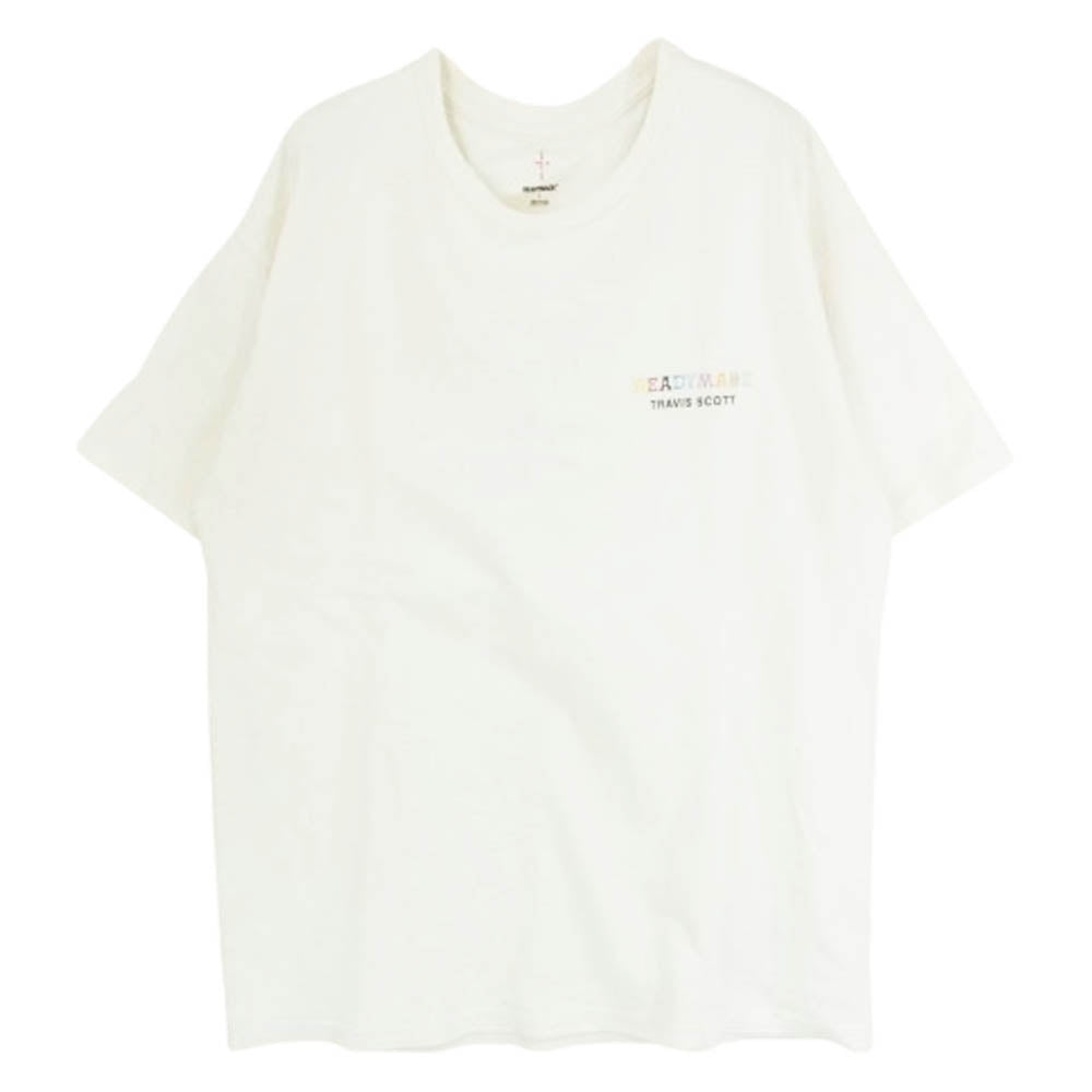 READY MADE レディメイド Travis Scott トラヴィススコット ロゴプリント クルーネック 半袖 Tシャツ ホワイト系 L【中古】