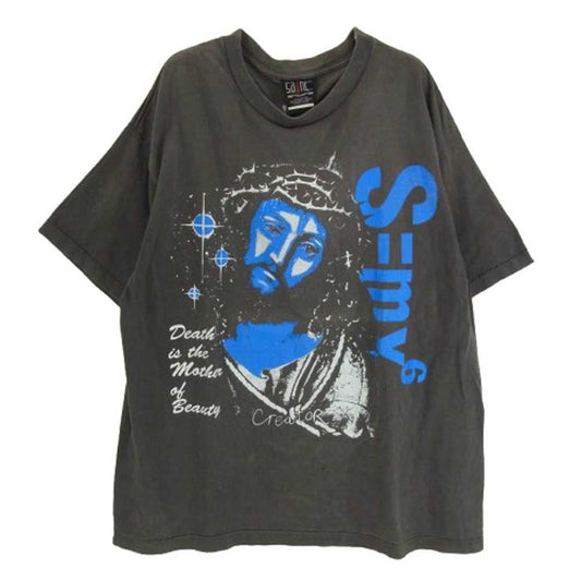 SAINT MICHAEL セントマイケル 23SS SM-S23-0000-011 SS TEE DEATH IS MTHR ヴィンテージ加工 クルーネック 半袖 Tシャツ チャコール系 XL【中古】