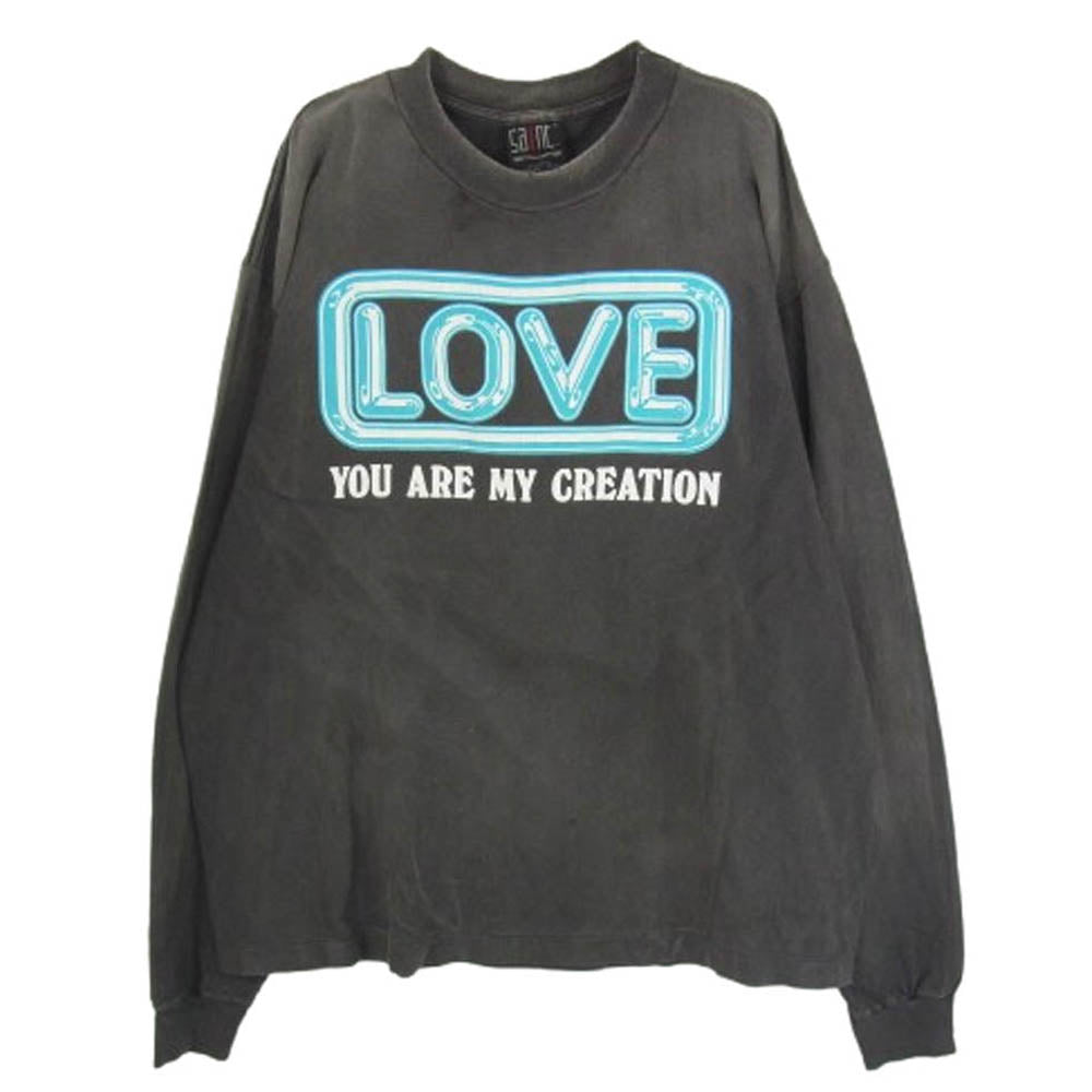 SAINT MICHAEL セントマイケル 24AW SM-YS1-0000-014 LS TEE LOVE ヴィンテージ加工 ラブ プリント クルーネック 長袖 Tシャツ チャコール系 L【中古】