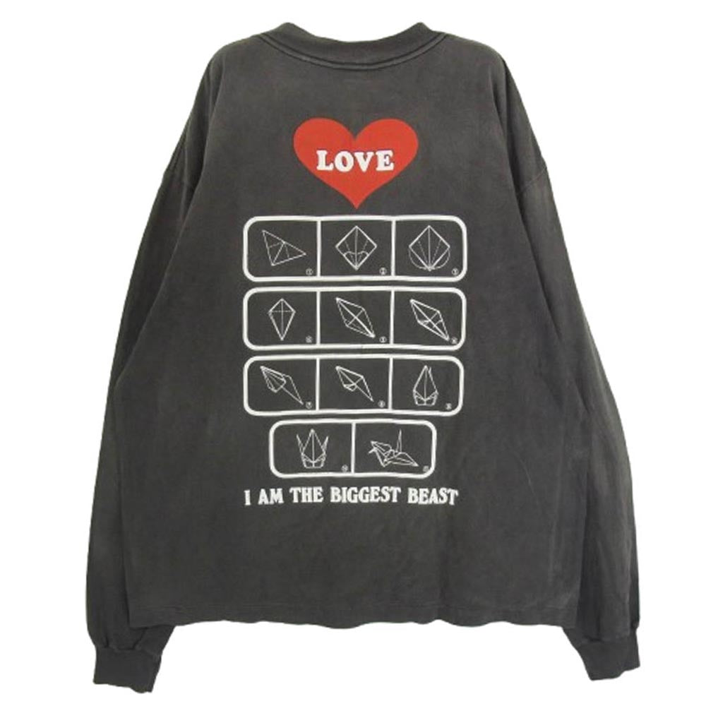 SAINT MICHAEL セントマイケル 24AW SM-YS1-0000-014 LS TEE LOVE ヴィンテージ加工 ラブ プリント クルーネック 長袖 Tシャツ チャコール系 L【中古】