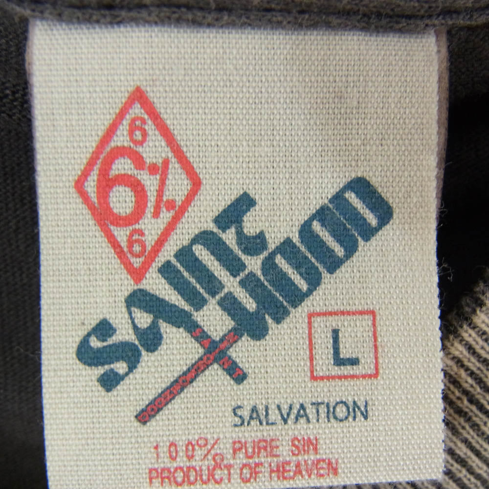 SAINT MICHAEL セントマイケル 25SS SM-HR8-0000-C69 × NEIGHBORHOOD STHD SS TEE HOOD ネイバーフッド ヴィンテージ加工 フロントプリント半袖Tシャツ チャコール系 L【極上美品】【中古】