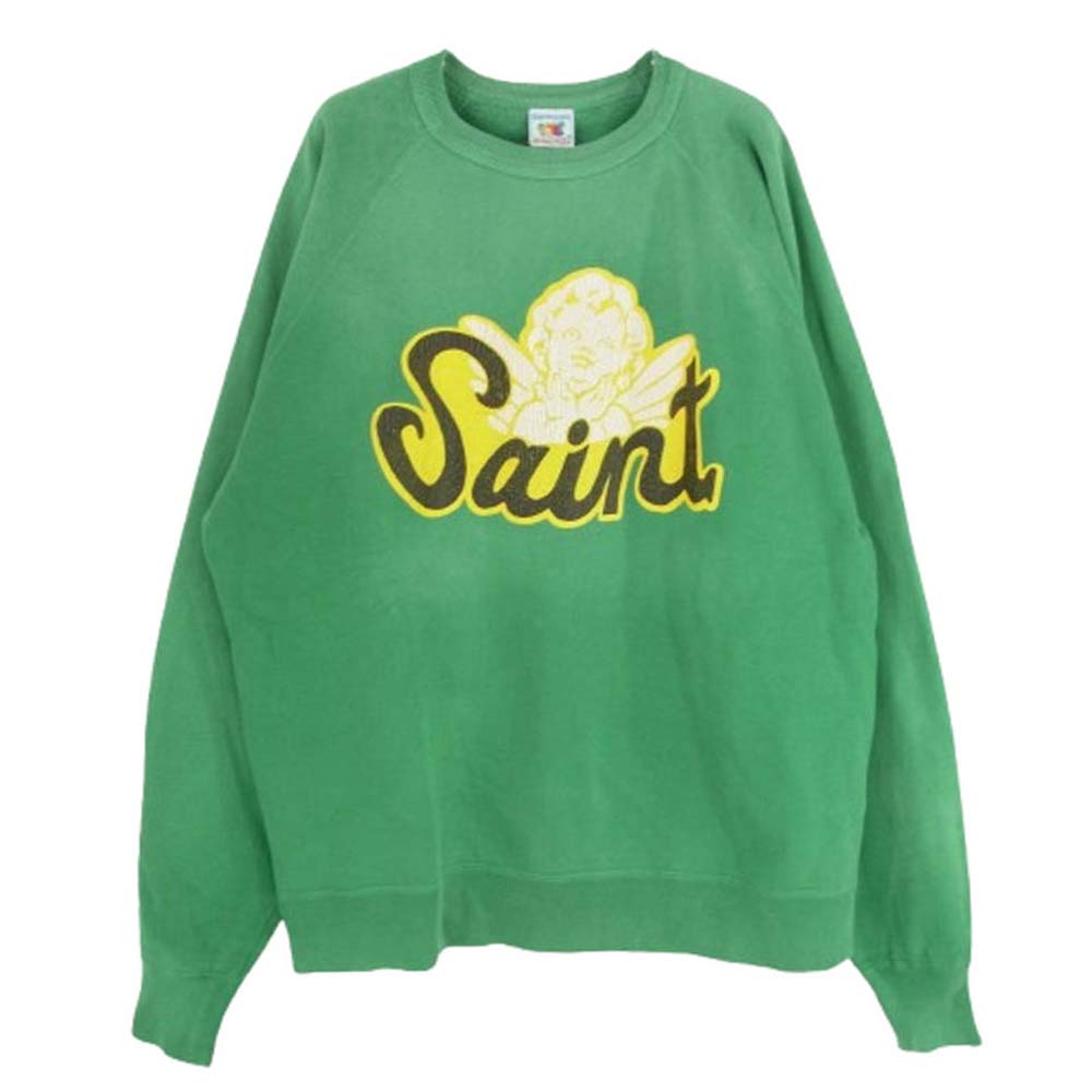 SAINT MICHAEL セントマイケル 22AW SM-A22-0000-021 CRW SWT SAINT ANGEL ヴィンテージ加工 セント エンジェル クルーネック スウェットシャツ グリーン系 XL【中古】